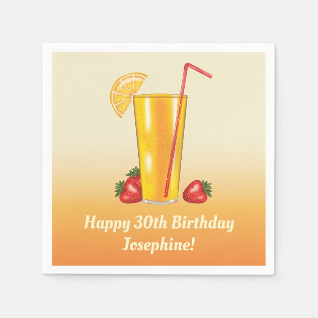 Guardanapo De Papel Aniversário Do Laranja Tropical E Morangos (Frente)