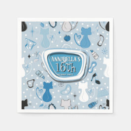 Guardanapo De Papel Aniversário do meio século Blue Heart Cats