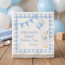 Guardanapo De Papel Aniversário do Menino Azul Xadrez Silly Goose