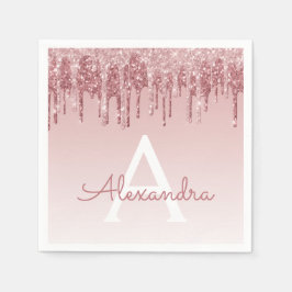 Guardanapo De Papel Aniversário do Monograma Dourado Rosa Rosa Rosa Ro