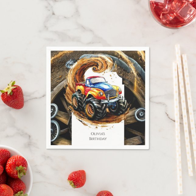 Guardanapo De Papel Aniversário do Monstro de Estradas Simples (Insitu)