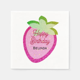 Guardanapo De Papel Aniversário do Morango de Morango Rosa Cintilante 