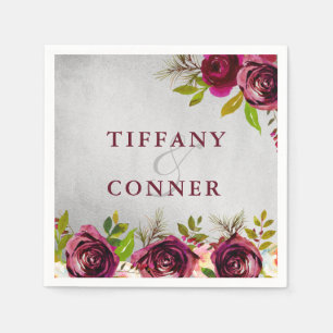 Guardanapo De Papel Aniversário do Noivado Silver Burgundy