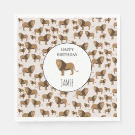Guardanapo De Papel Aniversário do Padrão Animal do Leão Selvagem Pers