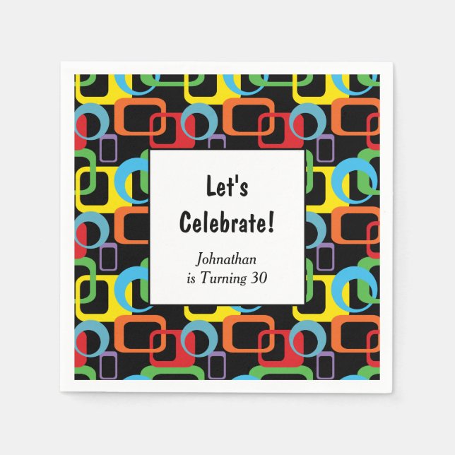Guardanapo De Papel Aniversário do Padrão Geométrico Retro Multicolor (Frente)