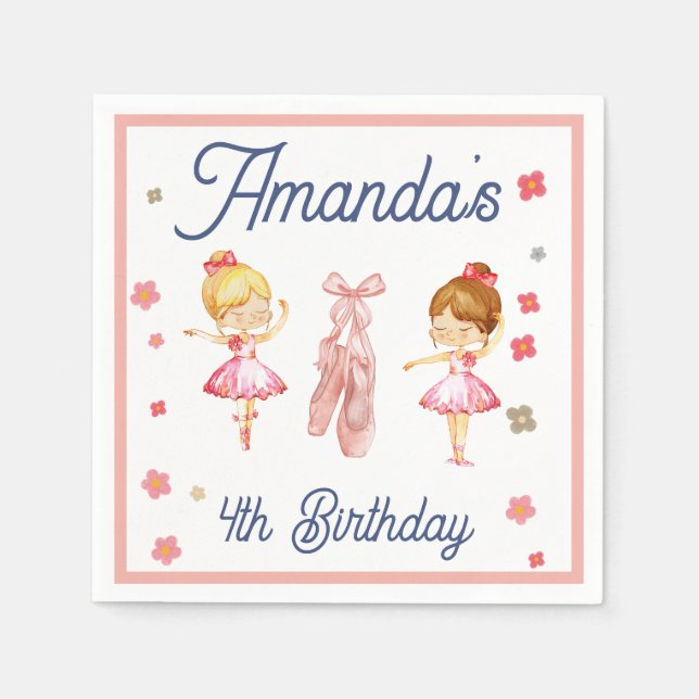 Guardanapo De Papel Aniversário do Padrão Rosa-Balé Ballerina (Frente)