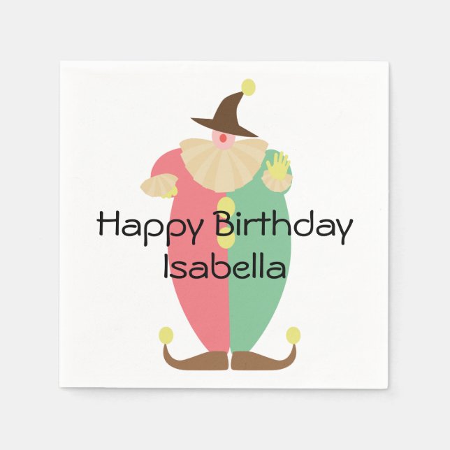 Guardanapo De Papel Aniversário do Palhaço de Circo Retroativo (Frente)