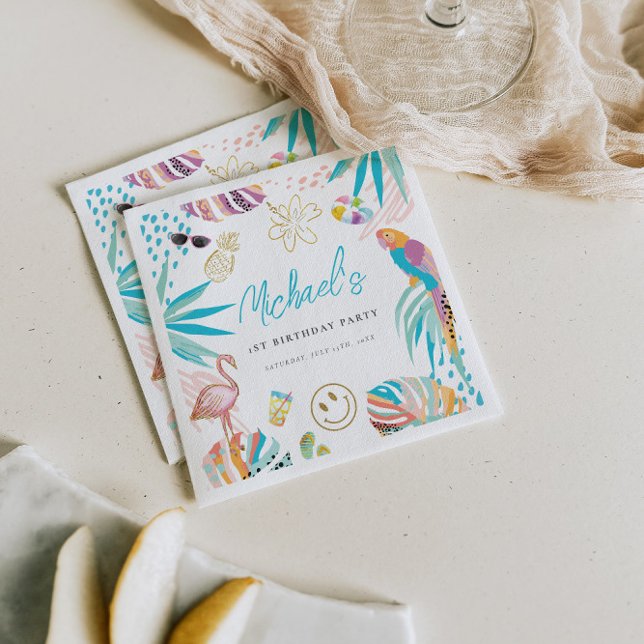 Guardanapo De Papel Aniversário do Partido da Piscina Tropical (Criador carregado)