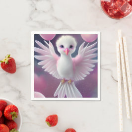Guardanapo De Papel Aniversário do Pássaro Bebê Branco e Rosa