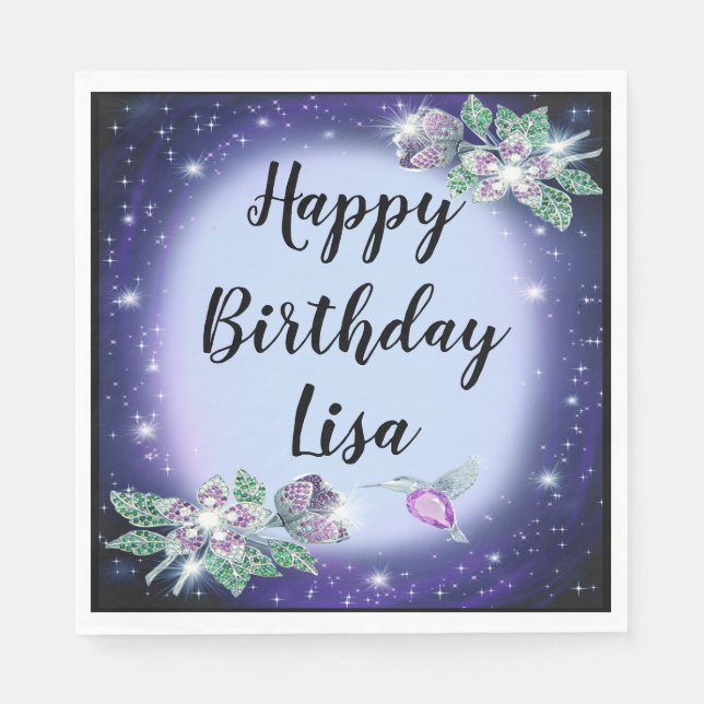 Guardanapo De Papel Aniversário do Pássaro Floral Azul (Frente)