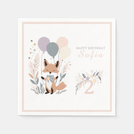 Guardanapo De Papel Aniversário do Pastel Boho Fox e Balões