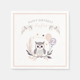 Guardanapo De Papel Aniversário do Pastel Boho Owl e Balões