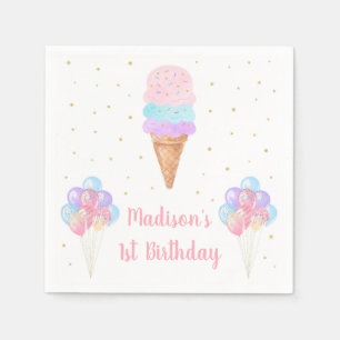 Guardanapo De Papel Aniversário do Pastel Dourado Sorvete Rosa
