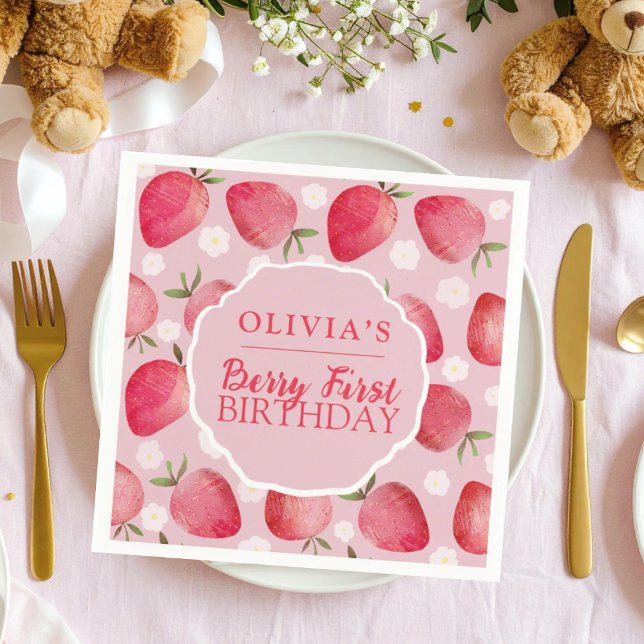 Guardanapo De Papel Aniversário do Primeiro Morango Vermelho Berry (Criador carregado)