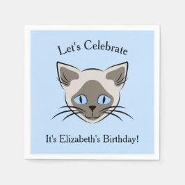 Guardanapo De Papel Aniversário do rosto de gato azul siamês