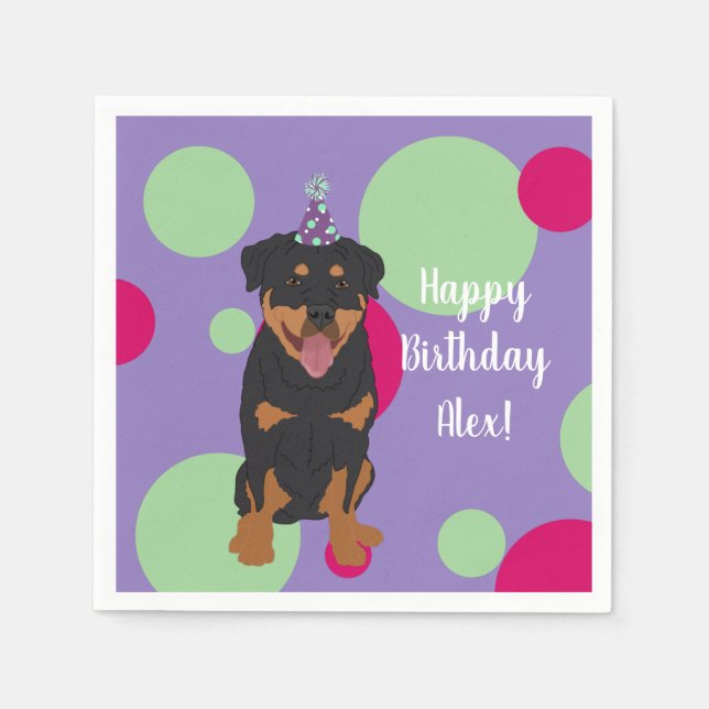 Guardanapo De Papel Aniversário do Rottweiler Personalizável (Frente)