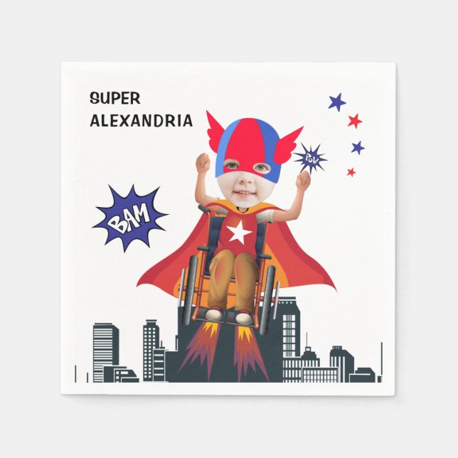 Guardanapo De Papel Aniversário do Super Herói Voando Hero Girl em cad (Frente)