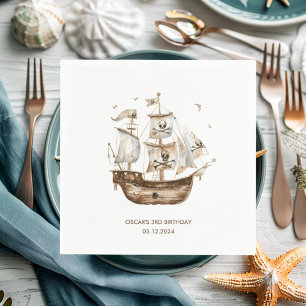 Guardanapo De Papel Aniversário do Tema Náutico Marrom do Navio Pirata