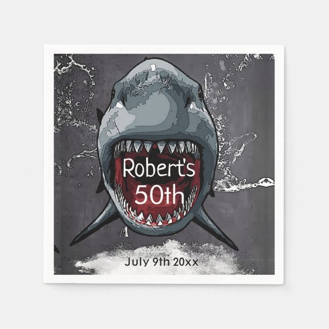 Guardanapo De Papel Aniversário Do Tubarão, Ataque Ao Tubarão, (Frente)