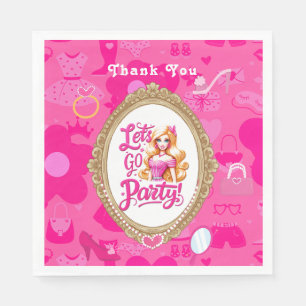 Guardanapo De Papel Aniversário do Vamos de Bonecas Retro Rosa Girly