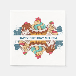 Guardanapo De Papel Aniversário doce da sobremesa dos cupcakes retros