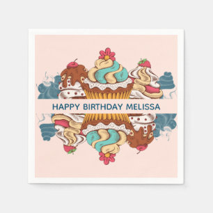Guardanapo De Papel Aniversário doce da sobremesa dos cupcakes retros