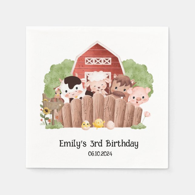 Guardanapo De Papel Aniversário dos Animais das Explorações Agrícolas  (Frente)
