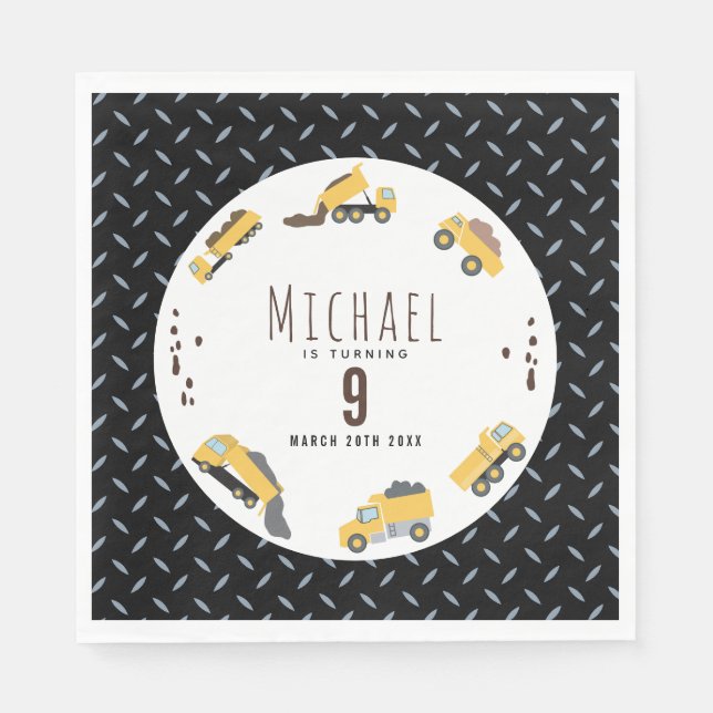 Guardanapo De Papel Aniversário dos Caminhões de Construção de Bombard (Frente)