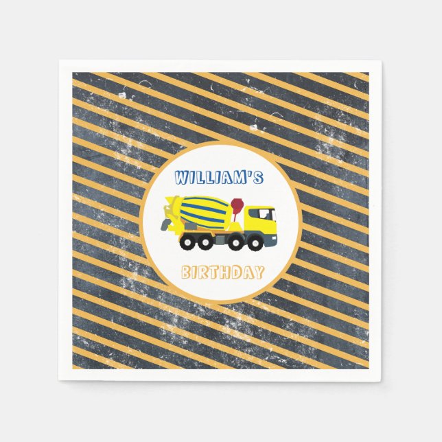 Guardanapo De Papel Aniversário dos Caminhões de Construção de Cimento (Frente)