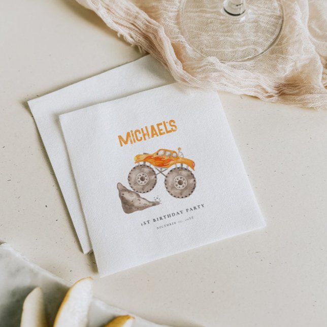 Guardanapo De Papel Aniversário dos Caminhões do Monstro Laranja (Criador carregado)