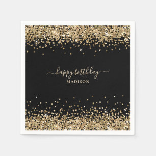 Guardanapo De Papel Aniversário Dourado de Feliz Aniversário Negro