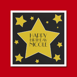Guardanapo De Papel Aniversário Dourado e preto das estrelas de