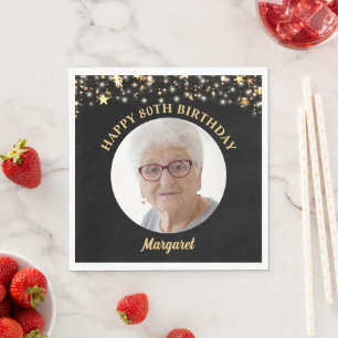 Guardanapo De Papel Aniversário Dourado Estrelas Foto De Qualquer Cor