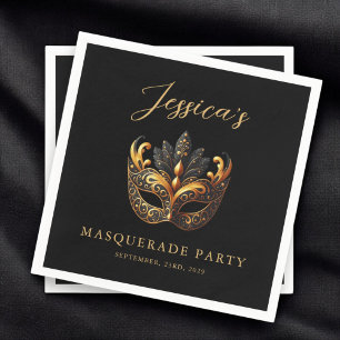 Guardanapo De Papel Aniversário Dourado mascarada Black