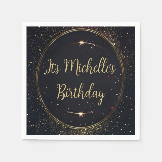 Guardanapo De Papel Aniversário Dourado Preto e Preto (Frente)