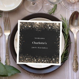 Guardanapo De Papel Aniversário dourado preto nome da relva