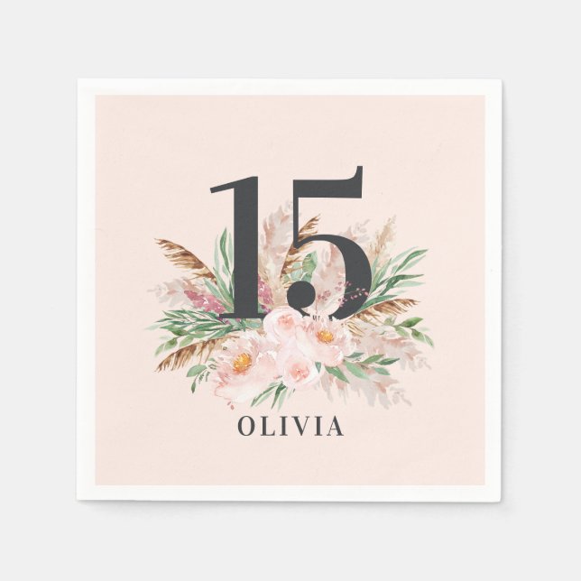 Guardanapo De Papel Aniversário elegante, cor-de-água rosa (Frente)