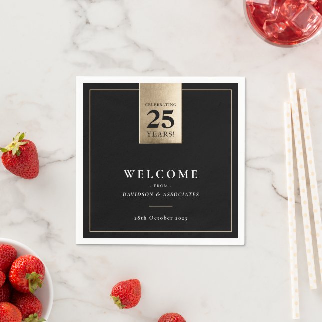 Guardanapo De Papel ANIVERSÁRIO EMPRESARIAL Ouro branco preto (Insitu)