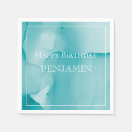 Guardanapo De Papel Aniversário feliz com cor de água azul