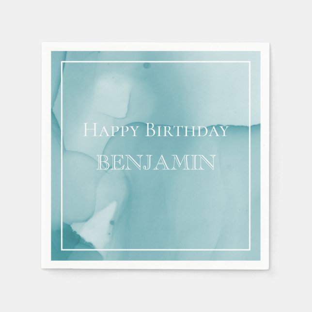Guardanapo De Papel Aniversário feliz com cor de água azul (Frente)