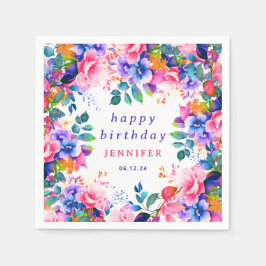 Guardanapo De Papel Aniversário Feliz da Floral Floral de Cor de Água 