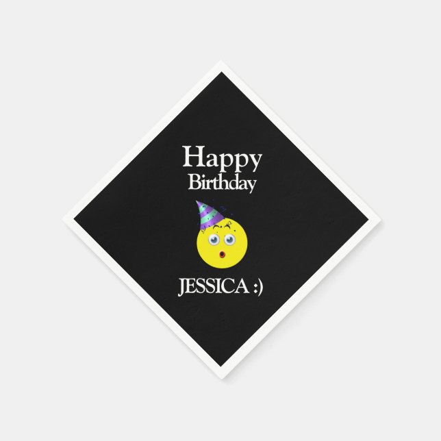 Guardanapo De Papel Aniversário Feliz de Branco Amarelo Negro Emoji (Canto)