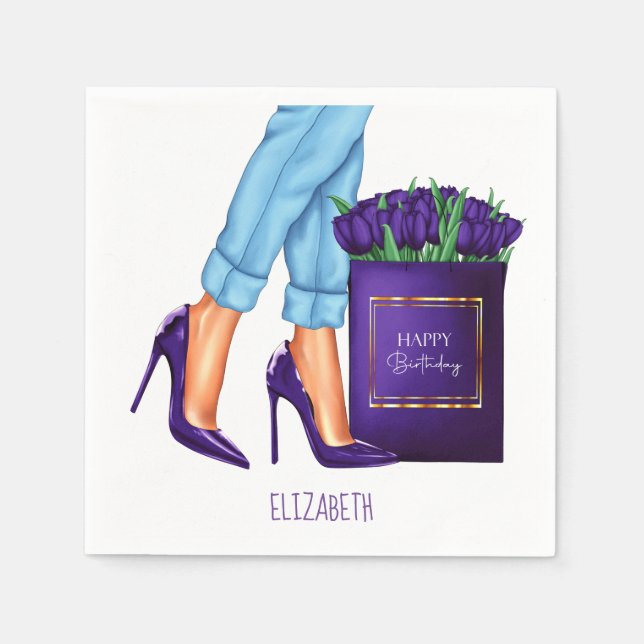 Guardanapo De Papel Aniversário Feliz do Bag de Compras de Altos Salto (Frente)