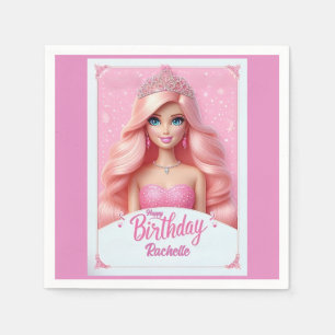 Guardanapo De Papel Aniversário Feliz Princesa Rosa Personalizado