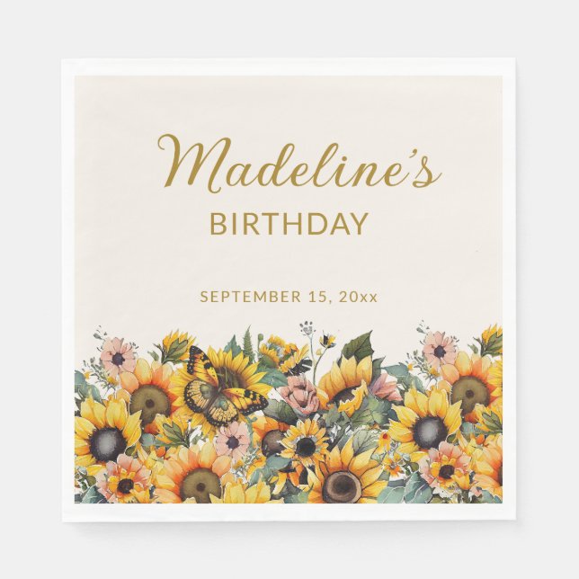 Guardanapo De Papel Aniversário feminino da Borboleta do Sol (Frente)