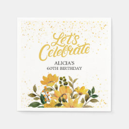 Guardanapo De Papel Aniversário Floral Amarelo-Dourado