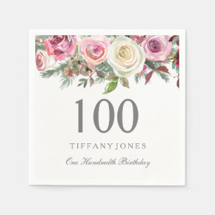 Guardanapo De Papel Aniversário floral branco elegante do rosa