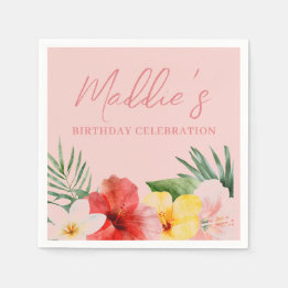 Guardanapo De Papel Aniversário Floral Havaiano Pêssego