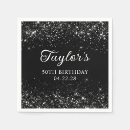 Guardanapo De Papel Aniversário Glittery Black 50th