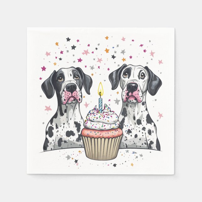 Guardanapo De Papel Aniversário, Grande Cupcake de Cães Dane (Frente)